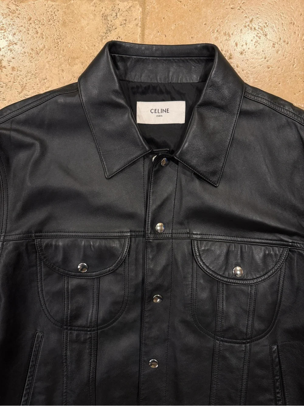 Celine x Hedi SS23 Runway Bauhaus Leather Trucker Jacket